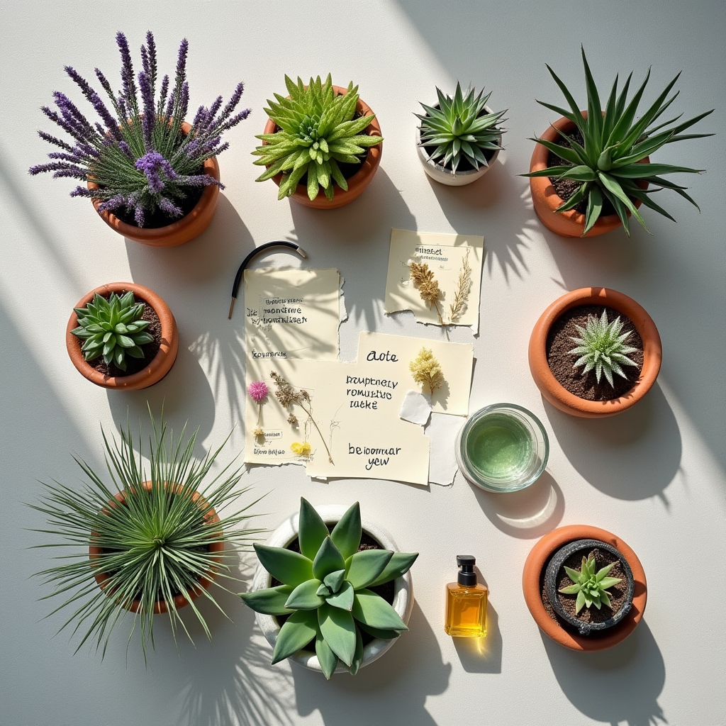 Variedad de plantas xerófitas mediterráneas: lavanda, romero, salvia y gramíneas ornamentales en jardín seco